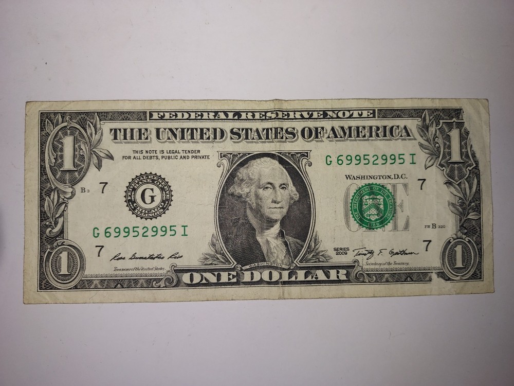 US $1 Error Note MISSING INK 2009