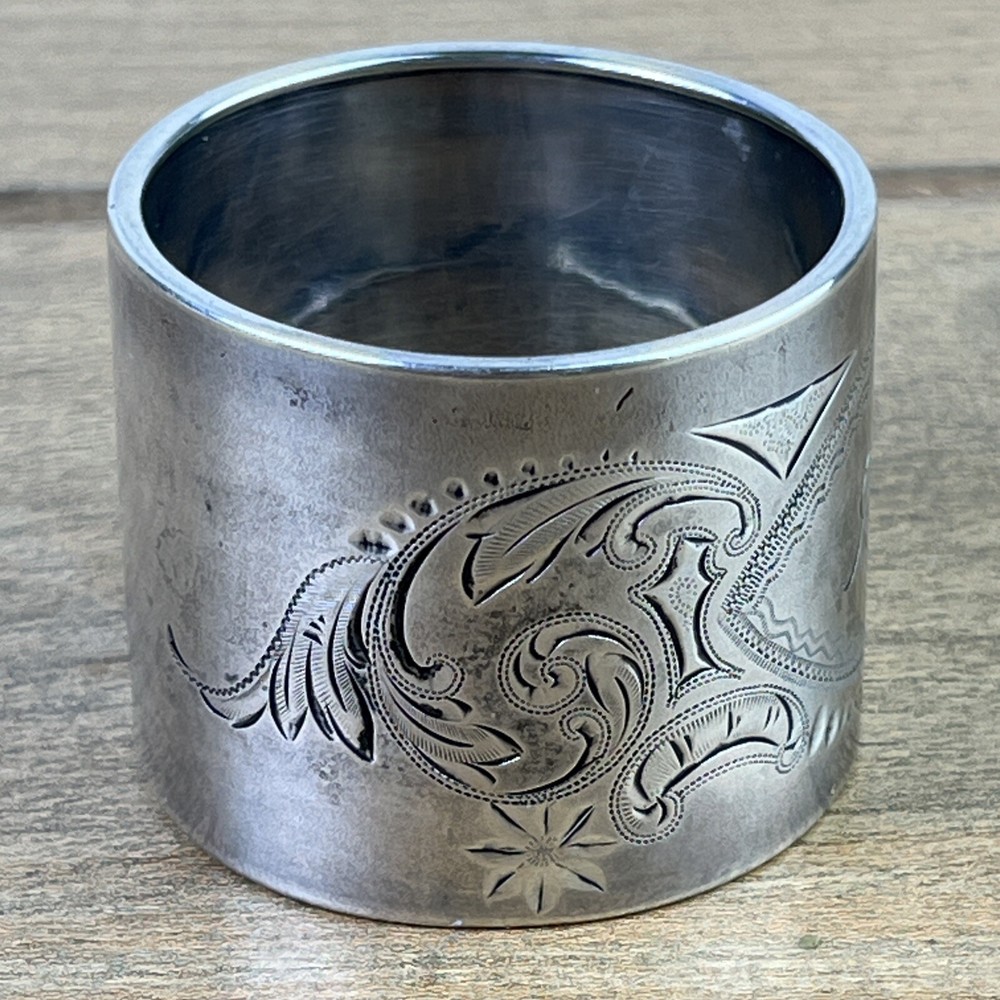 ANTIQUE GORHAM STERLING SILVER NAPKIN RING ORNATE MONOGRAM