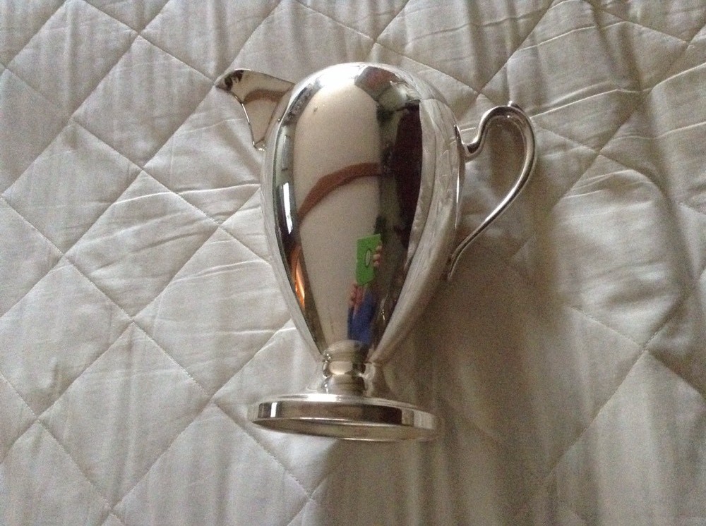 Vintage Academy silver on copper 2 QT pedestal pitcher