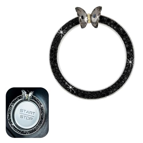Car Bling Engine Start Stop Decorative Ring, Butterfly Diamond Start 1 PC Black