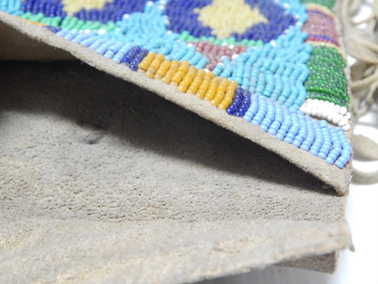 VINTAGE ARAPAHO BEADED PLAINS RATION CARD POUCH - TIN CONES FRINGE CLEAN + NICE