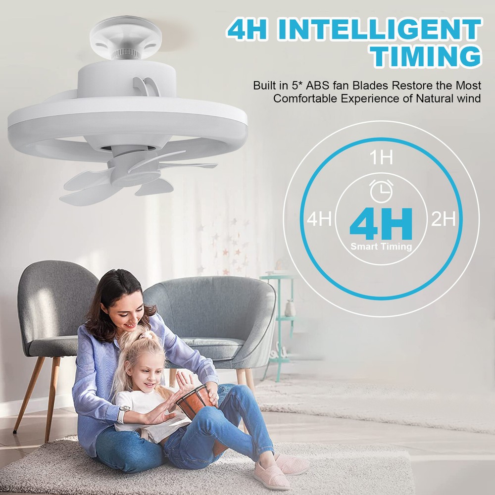 2 In 1 E27 Ceiling Socket Fan 48W with Dimmable LED Light Remote Control 3 Speed