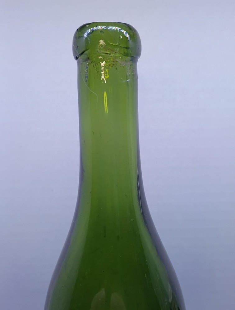 Antique Olive Green Glass Bottle About 10”