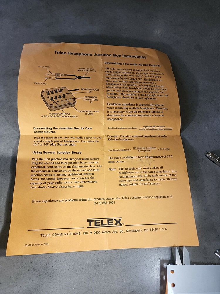 Telex Headphone Junction Box, 8 position, volume control