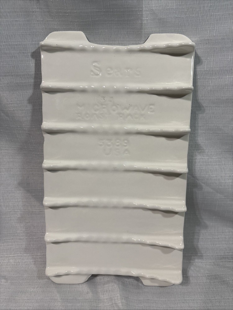 SEARS Microwave Roast Rack Bacon Model 5389 USA Ceramic white