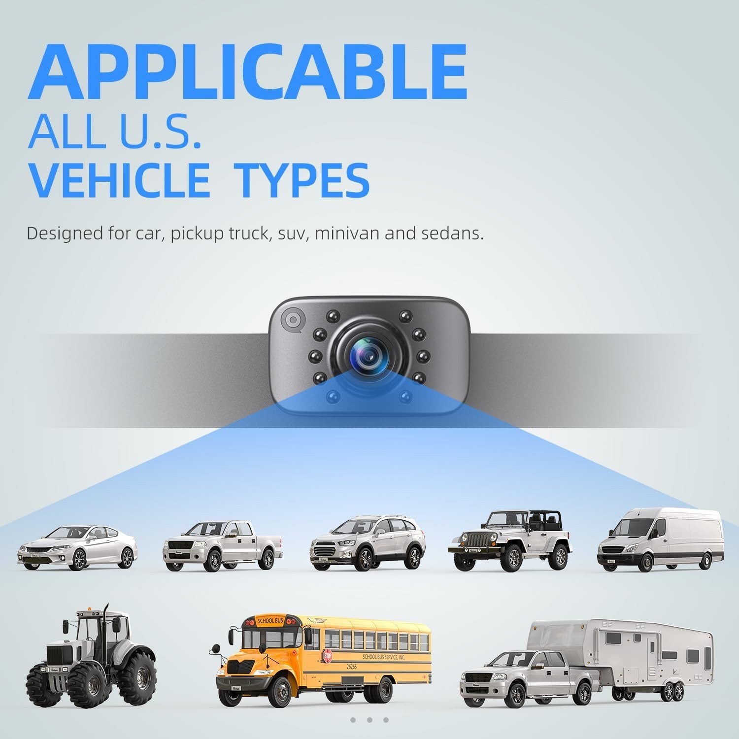 ERT01 HD Backup Camera,Universal Rear View License Plate 149°Night Vision IP69K