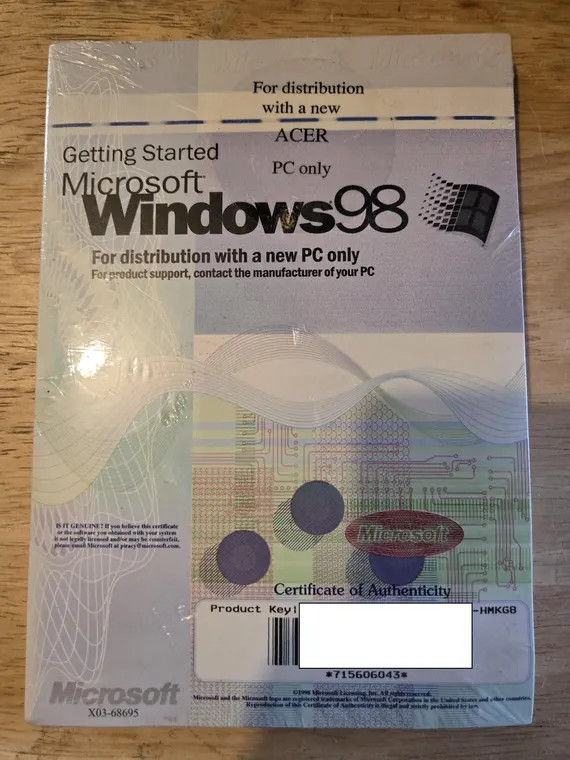 Microsoft Windows 98 Second Edition New Sealed CD w/ COA Product Key