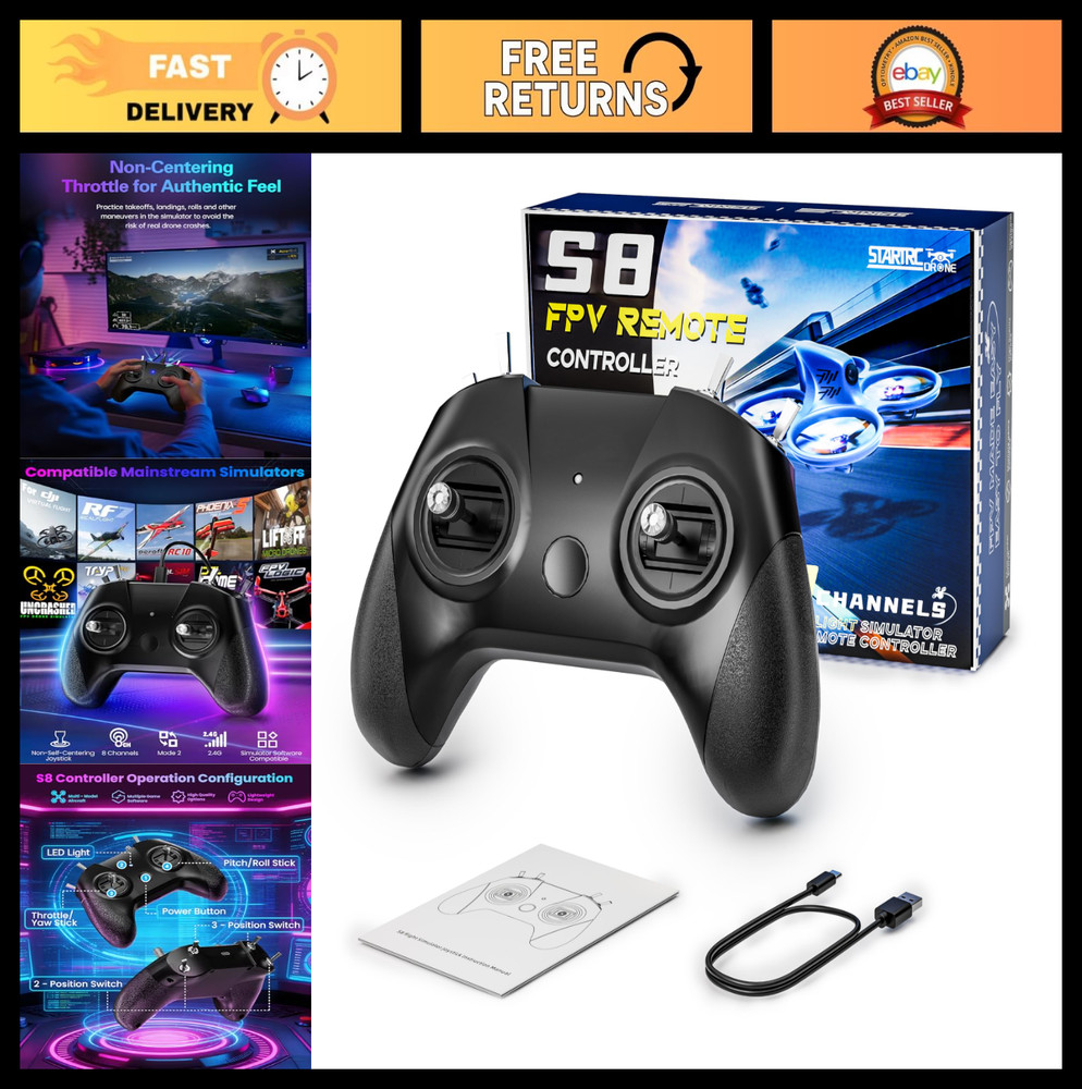 8-Channel FPV Drone Flight Simulator Controller - Remote for Beginners & Trainin