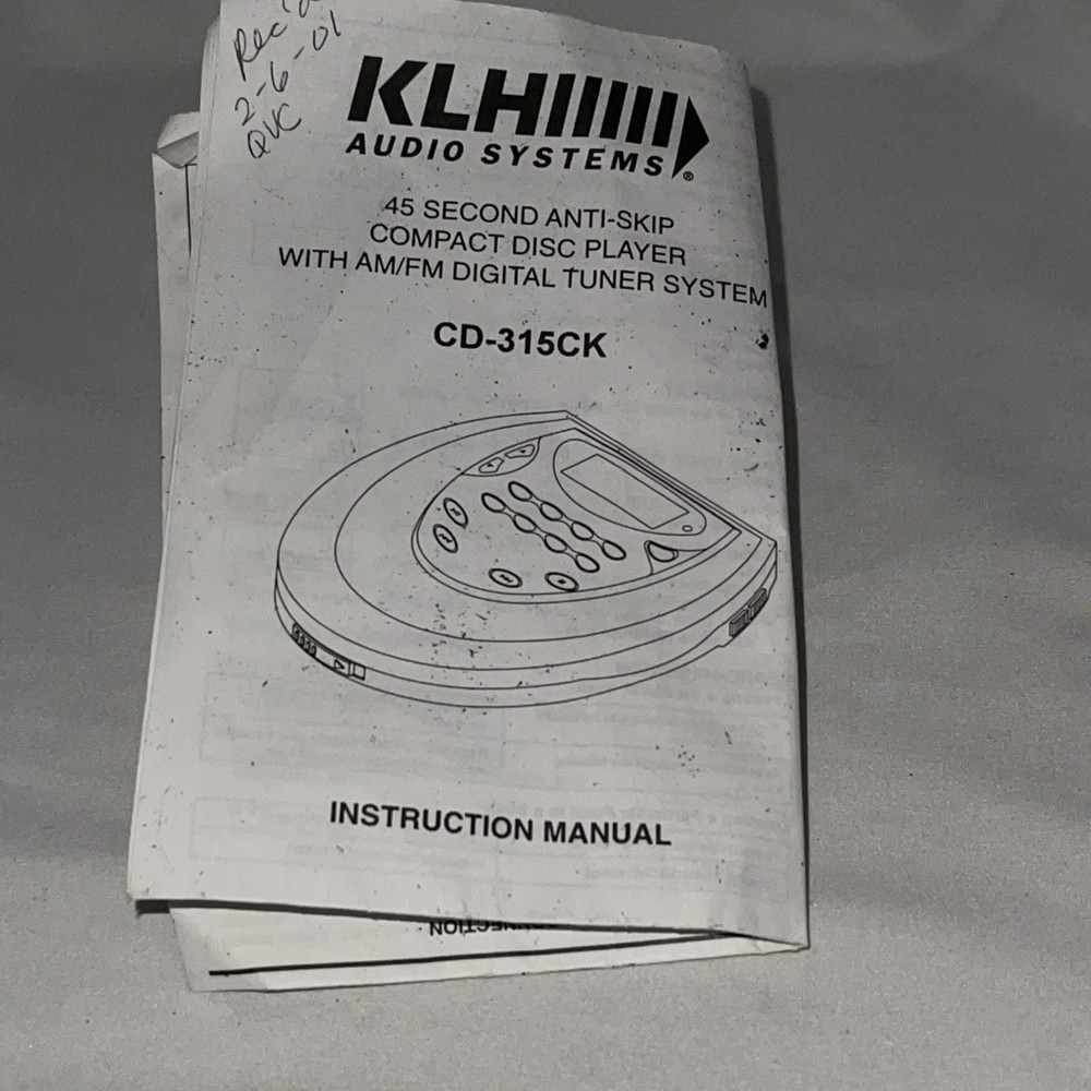 KLH Audio Systems AM-FM/CD Compact Player Working No Power Cable ￼