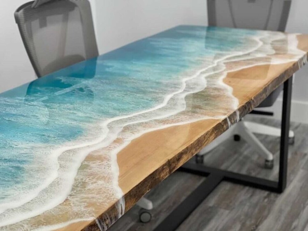 Ocean Table,Epoxy Wooden Table Top, Dining Table Epoxy Resin River Kitchen Table