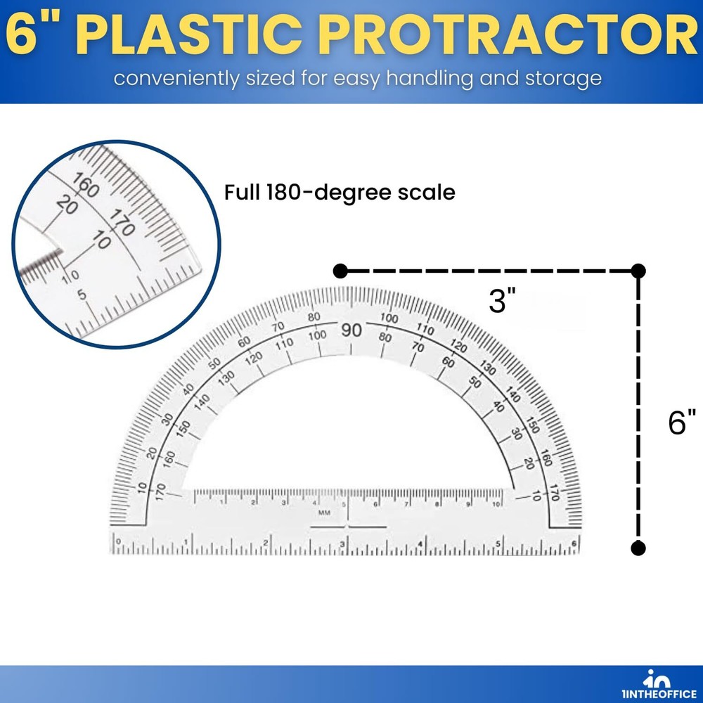 6 Pack Clear Plastic Protractor 6 Inch 180 Degrees Geometry Tools