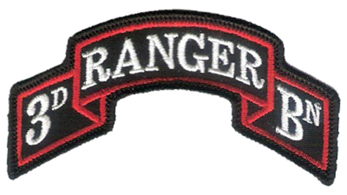 3rd Ranger Battalion Modern Scroll Hook & Loop Backed - 3 7/8" x 2" New Merrowed