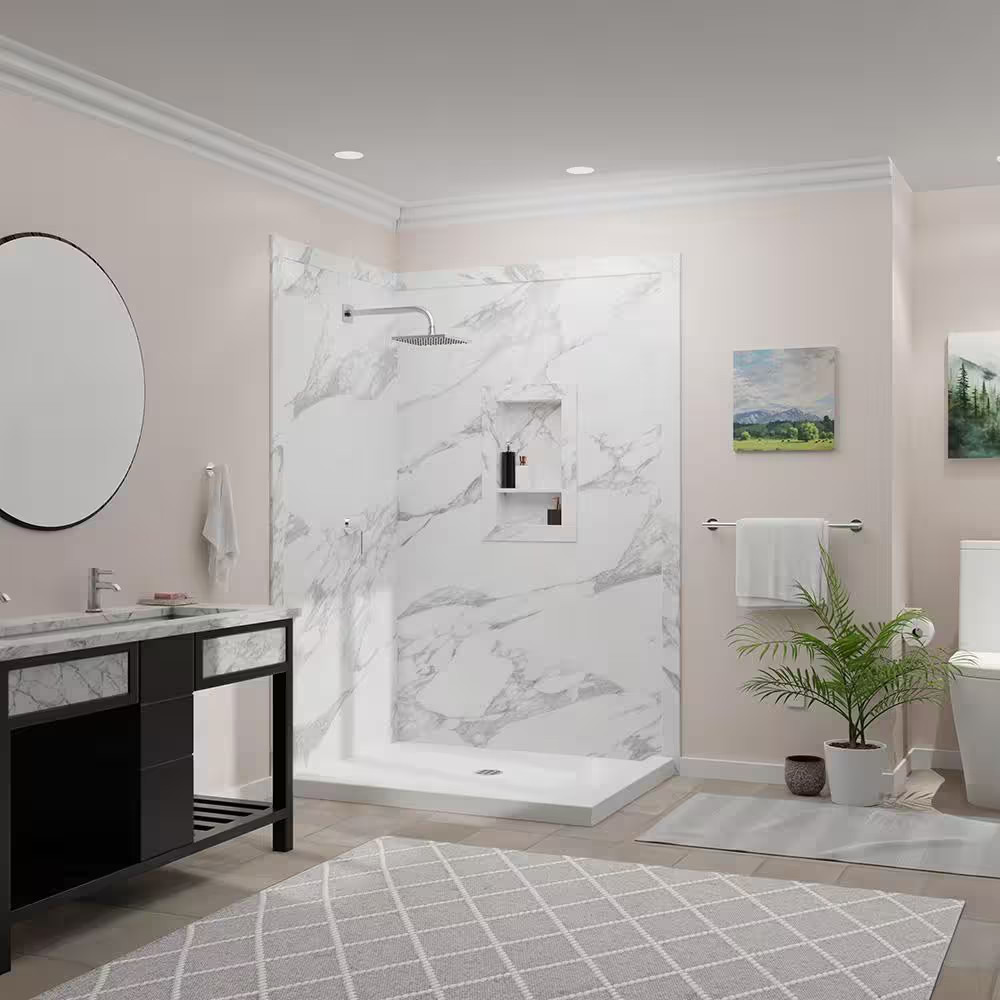 17 In. X 26 In. Recessed Shampoo Caddy in Calacatta White