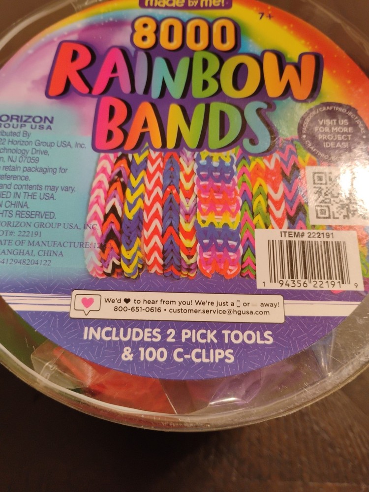 NEW-8000 RAINBOW BANDS INCLUDES 2 PICK TOOLS & 100 C-CLIPS
