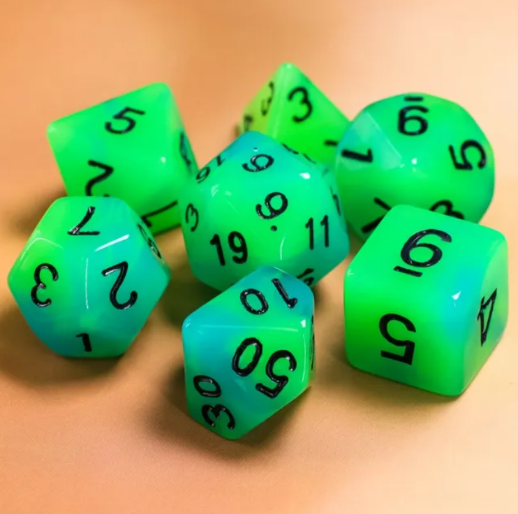 Green GITD Dice Set Poly RPG DnD Dungeons Dragons AD&D Pathfinder d20