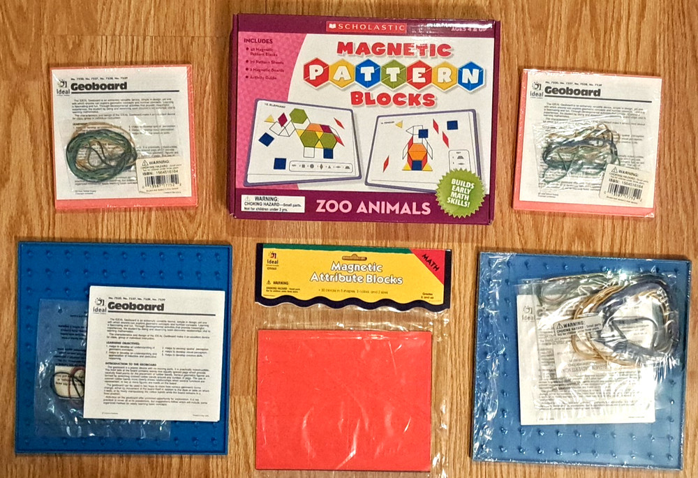Scholastic Magnetic Pattern Blocks, Geoboards, Shapes Math Manipulative Geometry