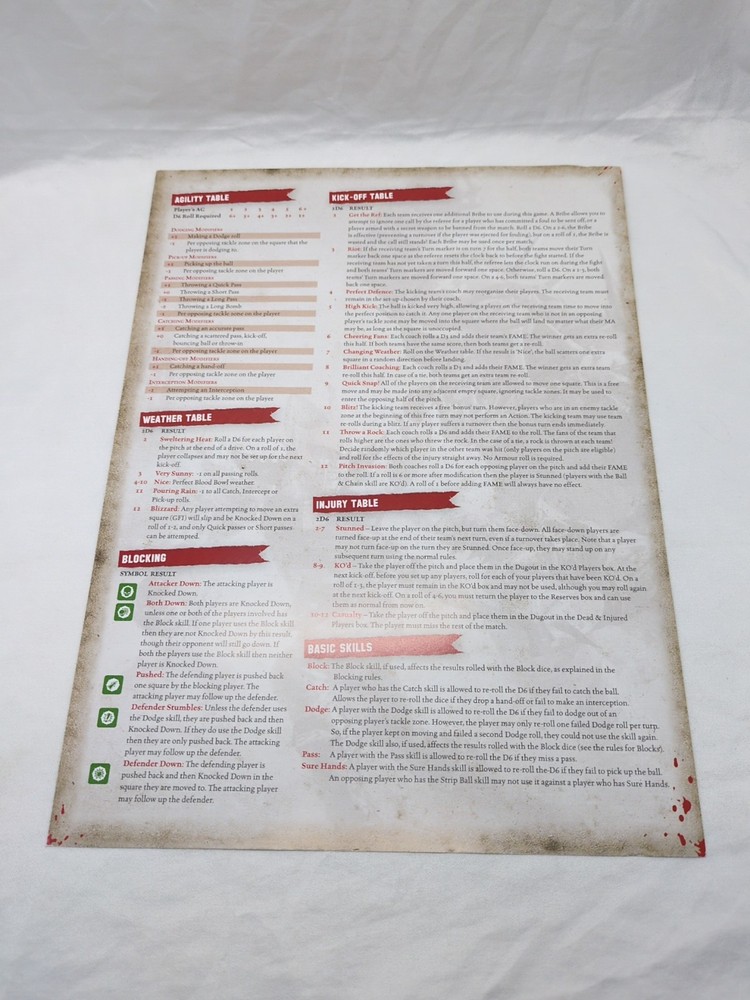 (2) Warhammer Blood Bowl Reference Sheets