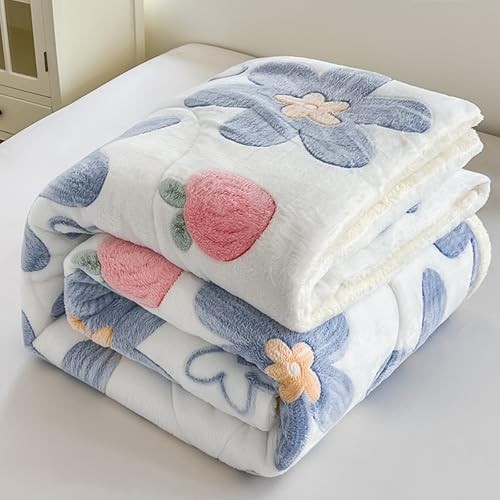 Fleece Comforter Set - 3 Piece Queen Size Thick Queen(90"x90") Blue Floral
