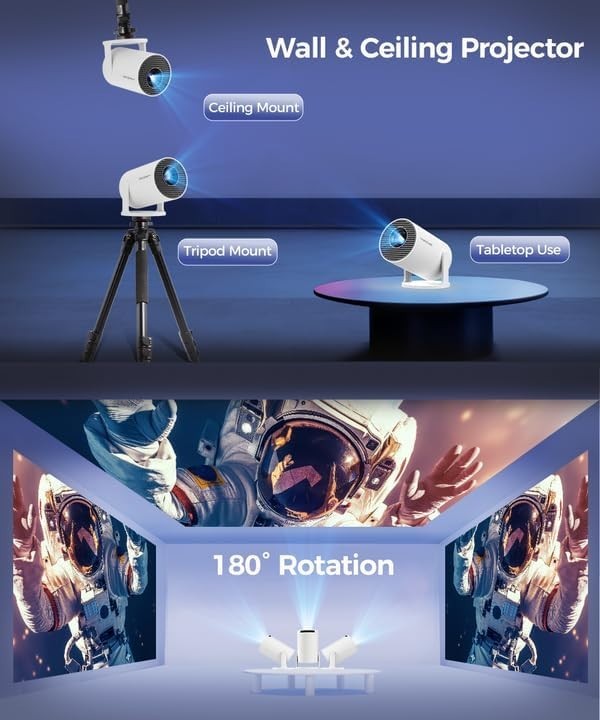 Mini Projector WiFi Bluetooth 4K Support Portable 130'' Screen