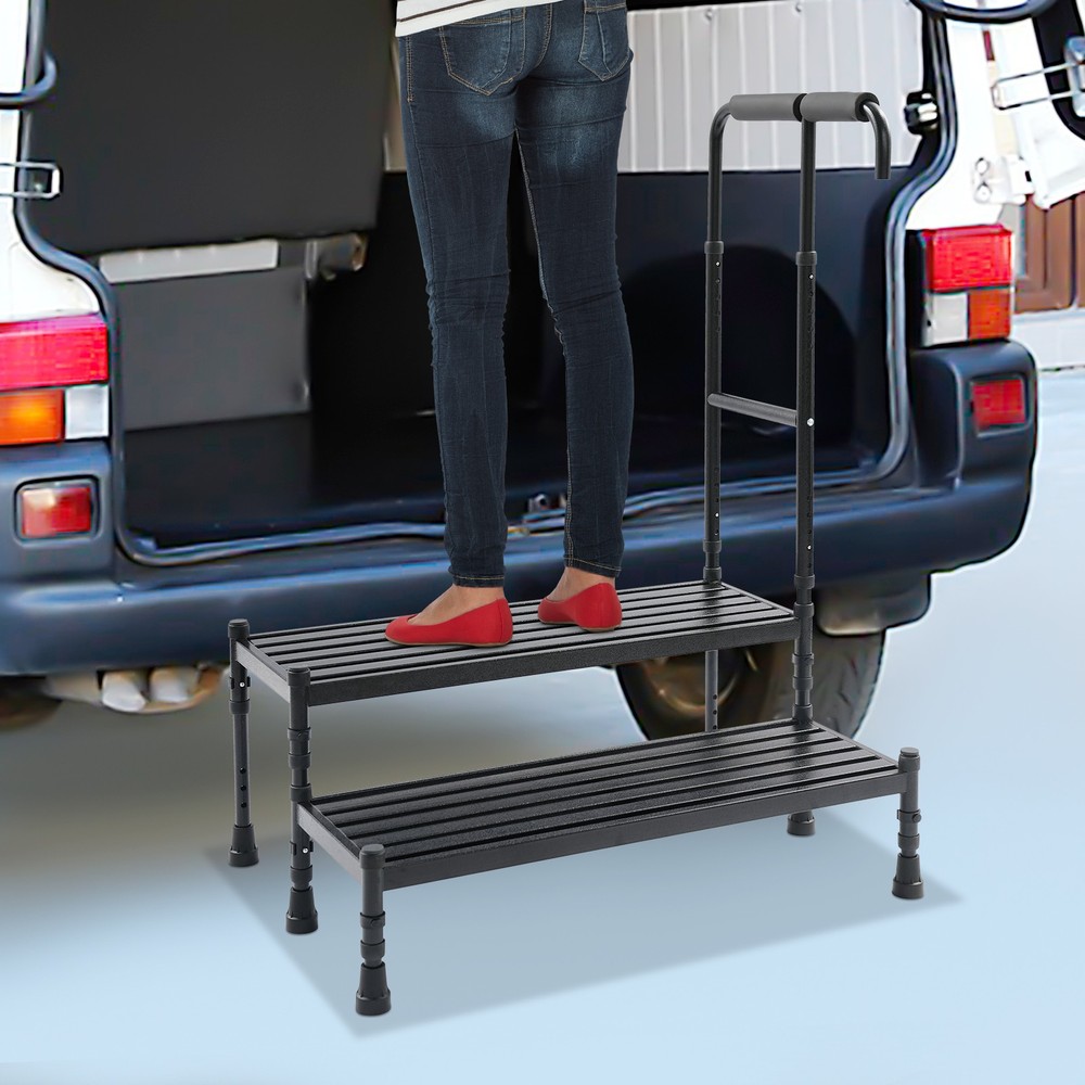 2-Step Stool with Adjustable Handle, Sturdy Metal Design for Safe Use