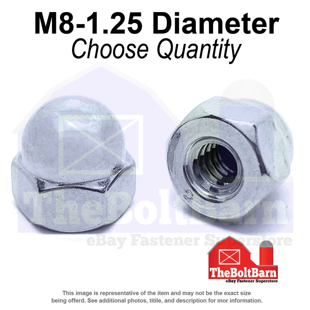 M8-1.25 Class 6 Acorn Nuts Zinc Clear Coarse Thread (Pick Quantity)
