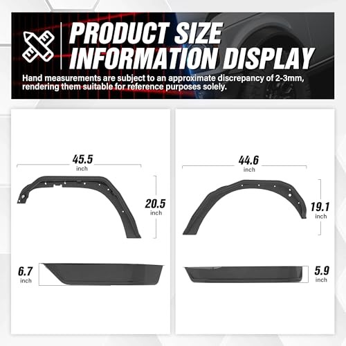 for JK JKU Tubular Front & Rear Fender Flares Compatible with 2007-2018 Jeep