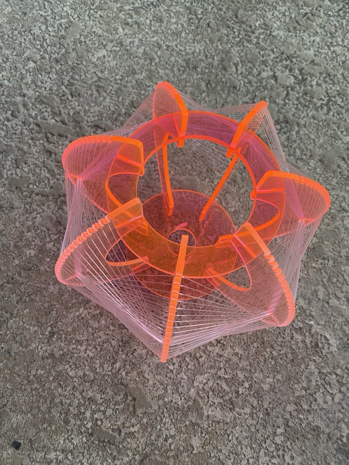 2 x Paul Secon Lucite Perspex & Nylon Thread String Ceiling Lampshade Ball Form