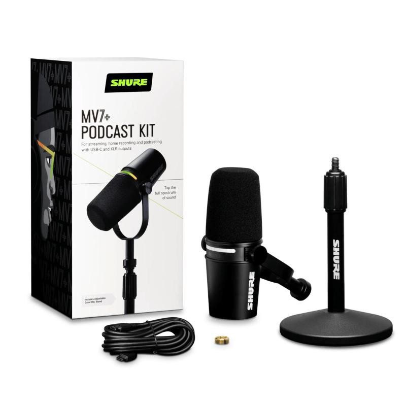 Shure MV7+ Black, White Studio Microphone