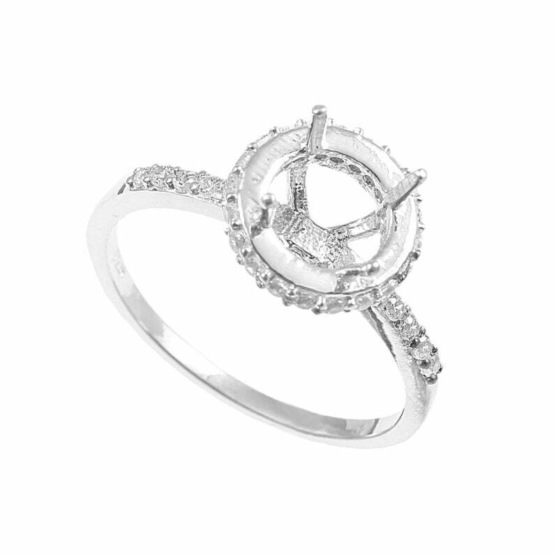 925 Silver 8 mm Round Semi Mount Ring Setting Engagement Ring Setting CZ Setting