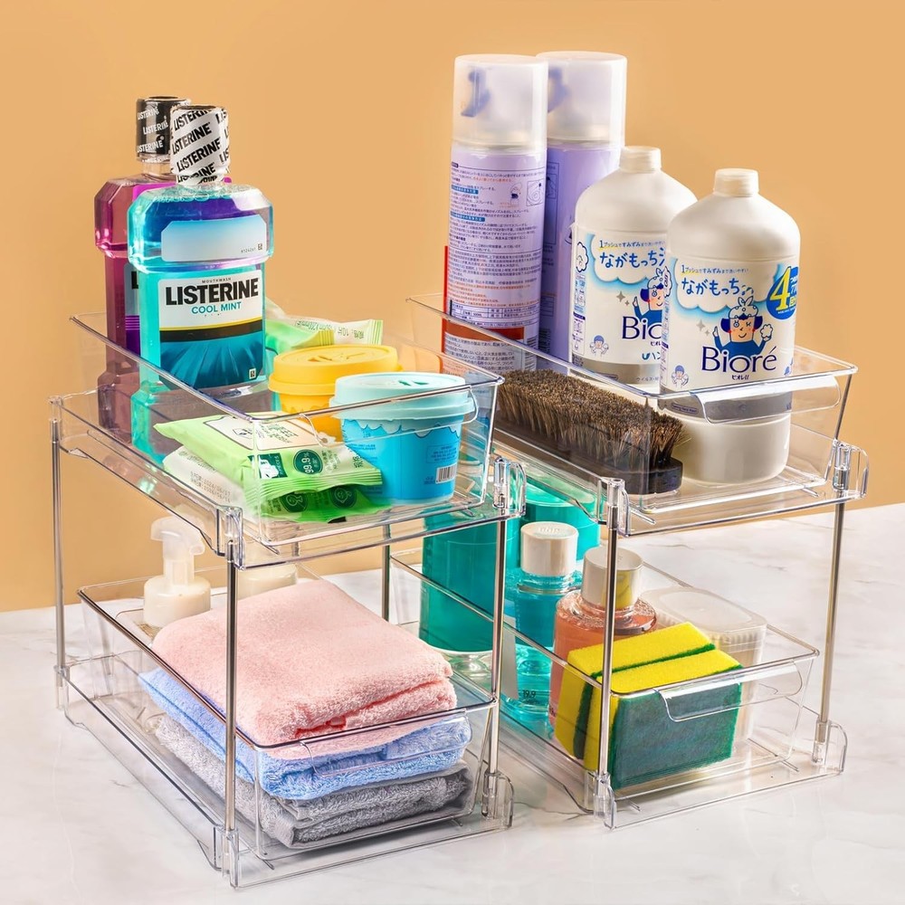 Customizable 2-Tier Storage Bins with 8 Dividers - Space-Saving Organizer