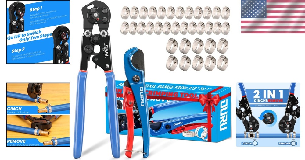 2-in-1 PEX Crimping & Removal Tool Kit with Clamps