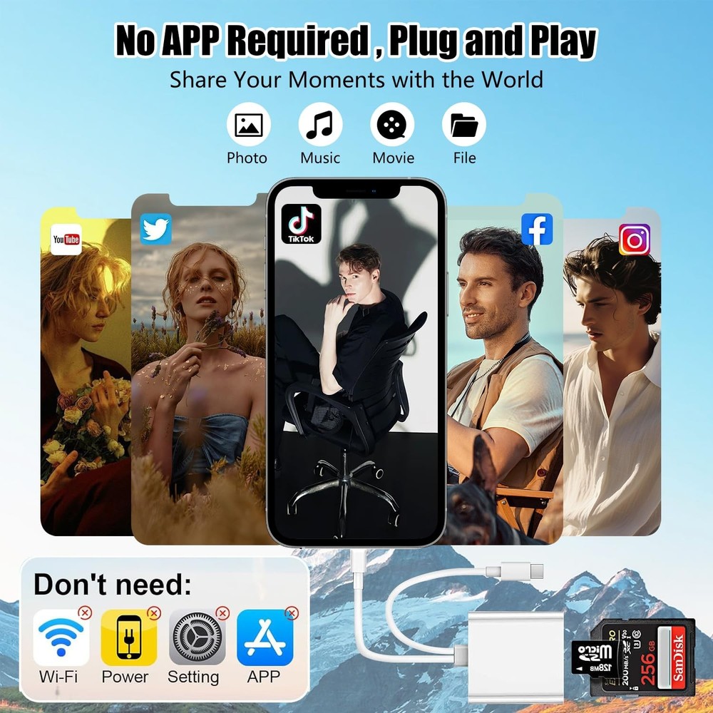 MicroSD Memory SD Card Reader iPhone iPad Dual Port Lightning USB Type C Adapter