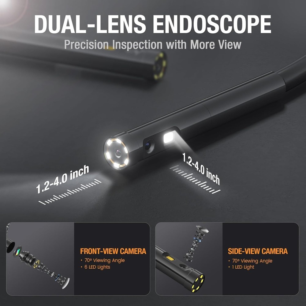 5mm Dual Lens Borescope Inspection Camera 5" IPS Screen Video Scope Camera 5FT