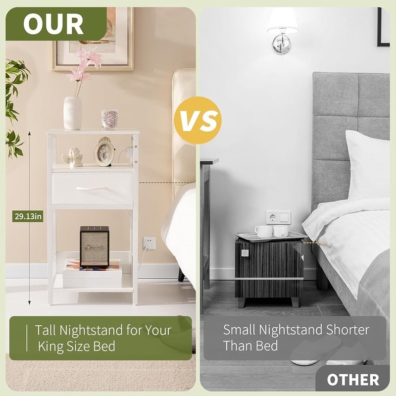 LED Nightstand Charging Station Record Storage Multifunctional Side Table New