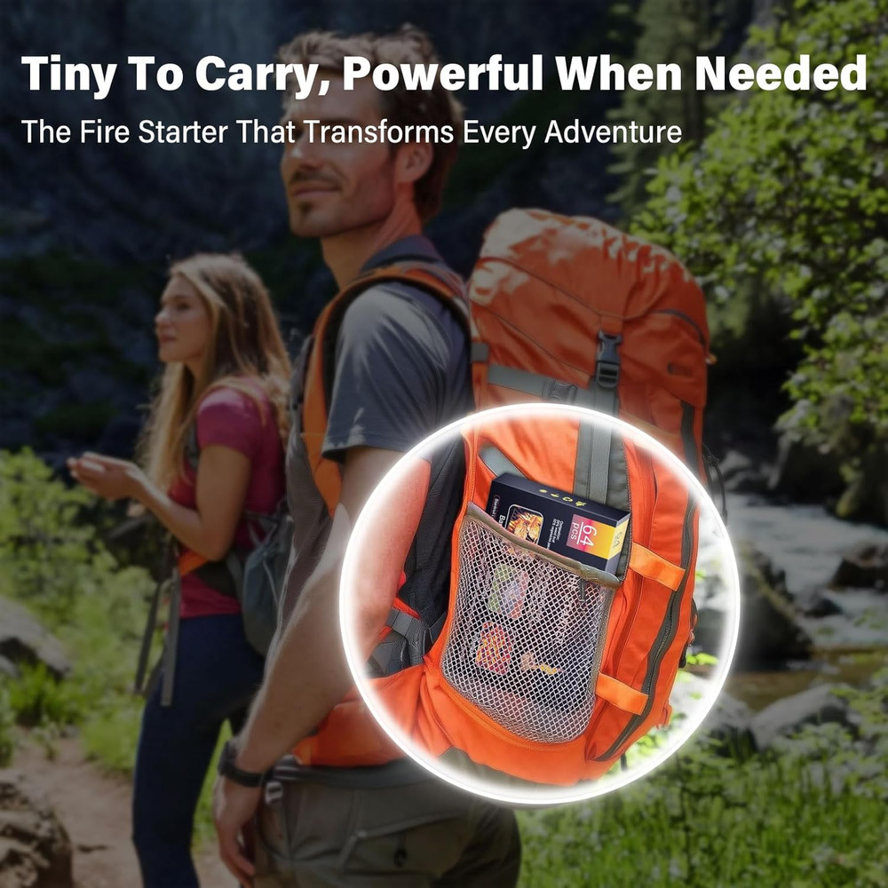 Fire Starter, 64 Mini Square, Natural Fire Starters for BBQ, Campfire, Fireplace