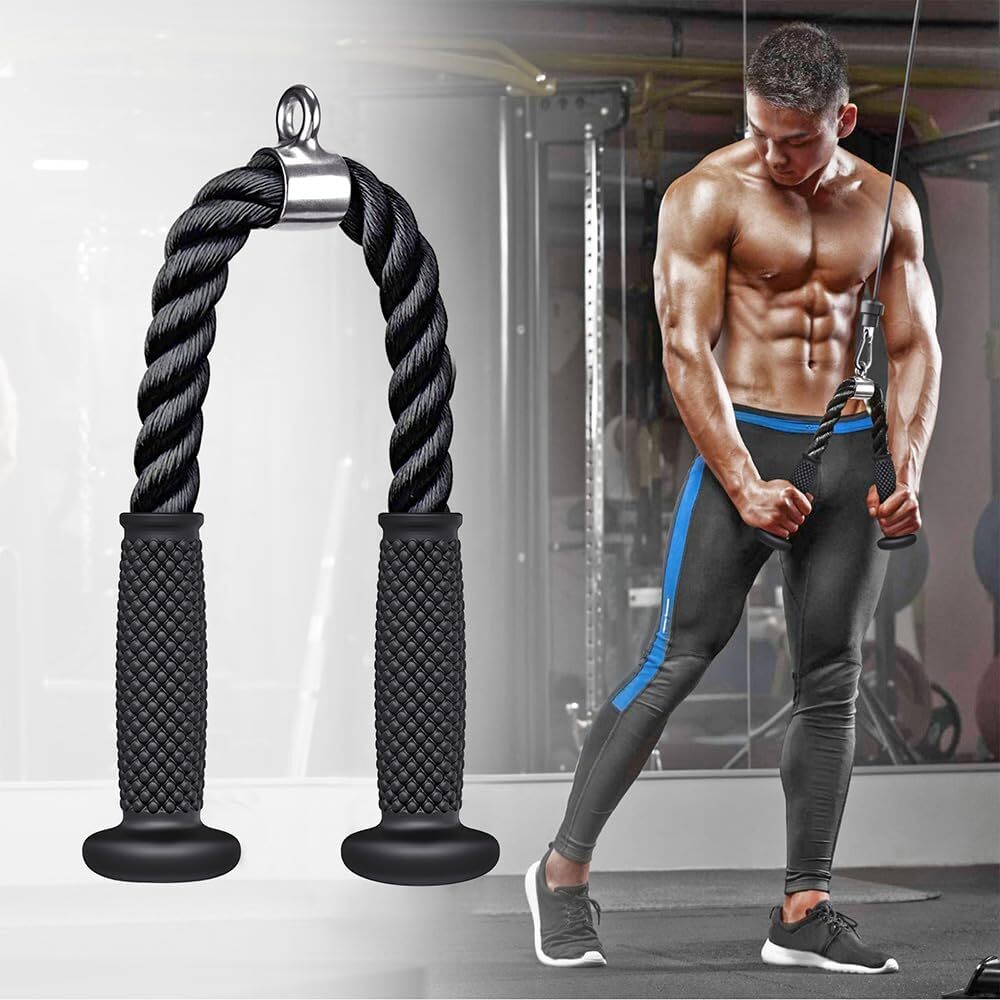 Cable Machine Attachments 28” Tricep Rope 12" LAT Pull Down Bars Cable Machin...