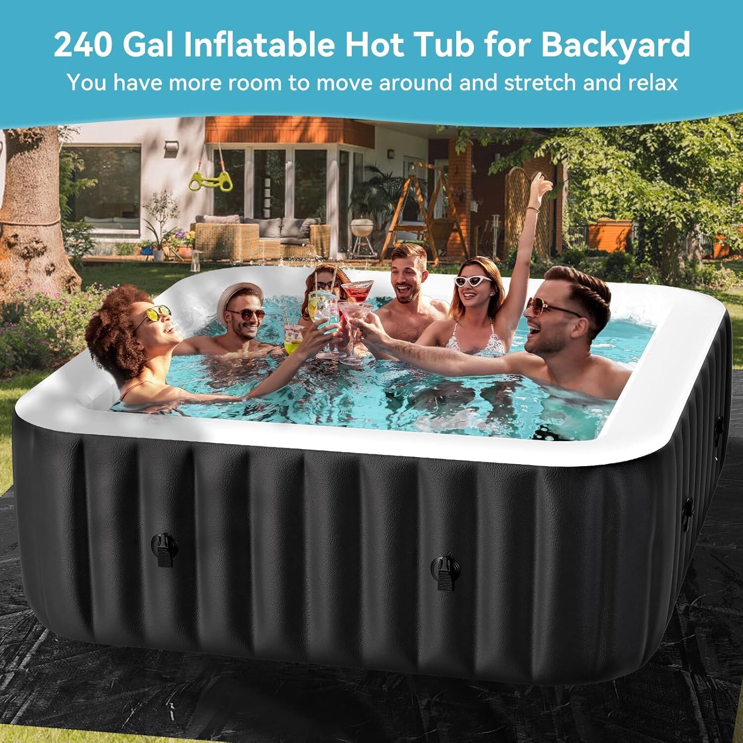 NAIZEA 240 Gallon Inflatable Hot Tub 6 Person Control Panel With 130 Bubble Jets