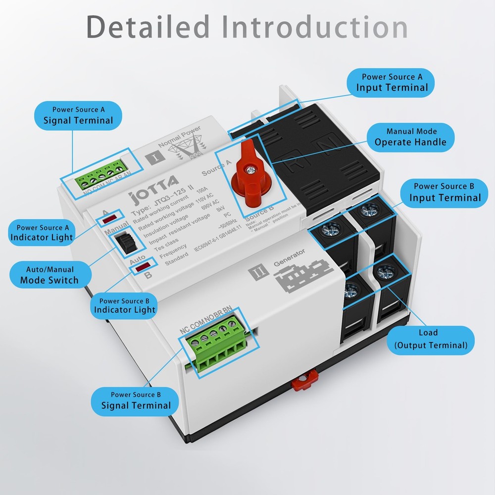 Dual Power Automatic Transfer Switch 2P 100A 110V PC Type Electrical Selector