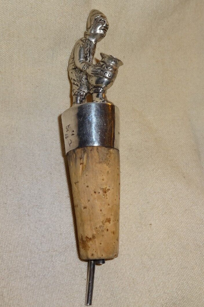Vintage Peruvian Figural Bottle Stopper Pourer Sterling Silver Signed Cork