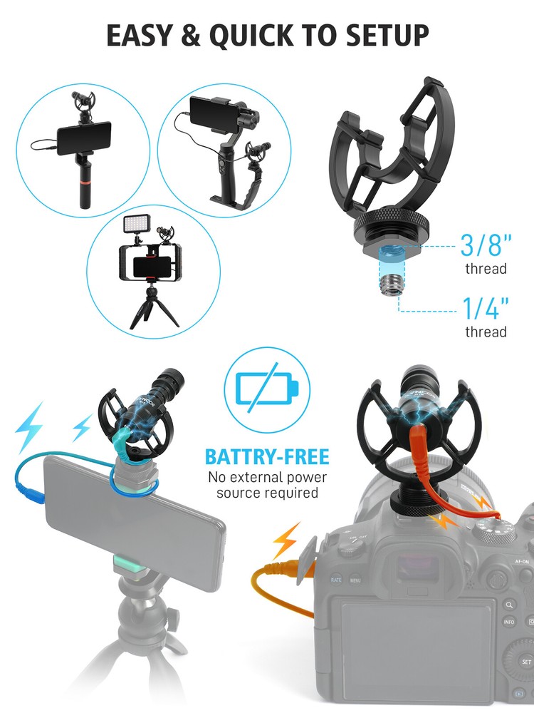 SYNCO Mic-M1S External Video Microphone, For Camera Microphone With Shock Mount