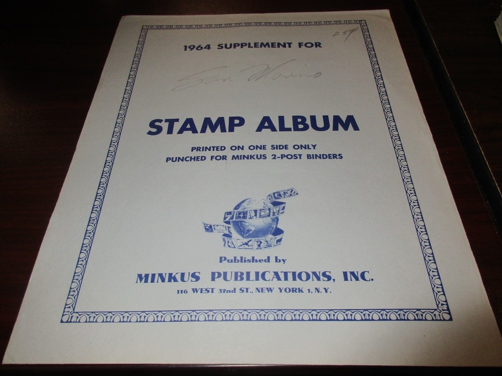 "MINKUS" STAMP ALBUM 1964 SAN MARINO SUPPLEMENT W/FREE SHP.