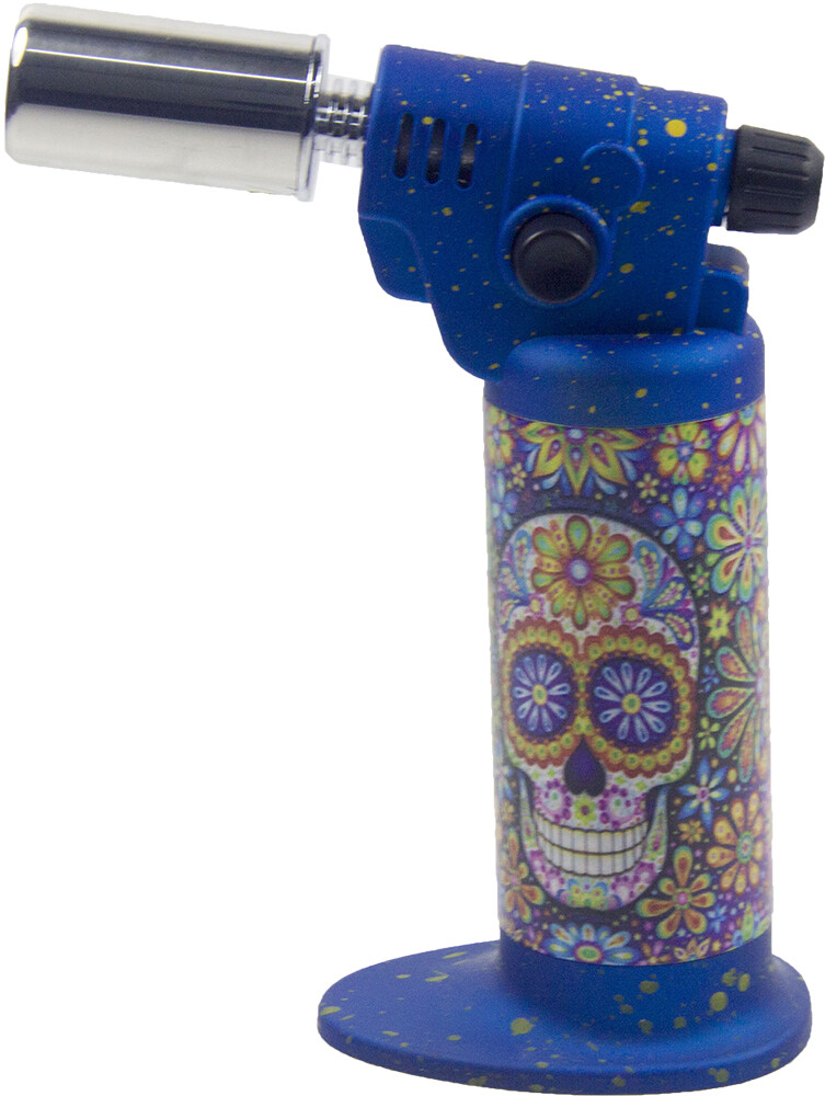 Ever Tech Double Table Torch Lighter Adjustable Flame Refillable Candy Skull BL