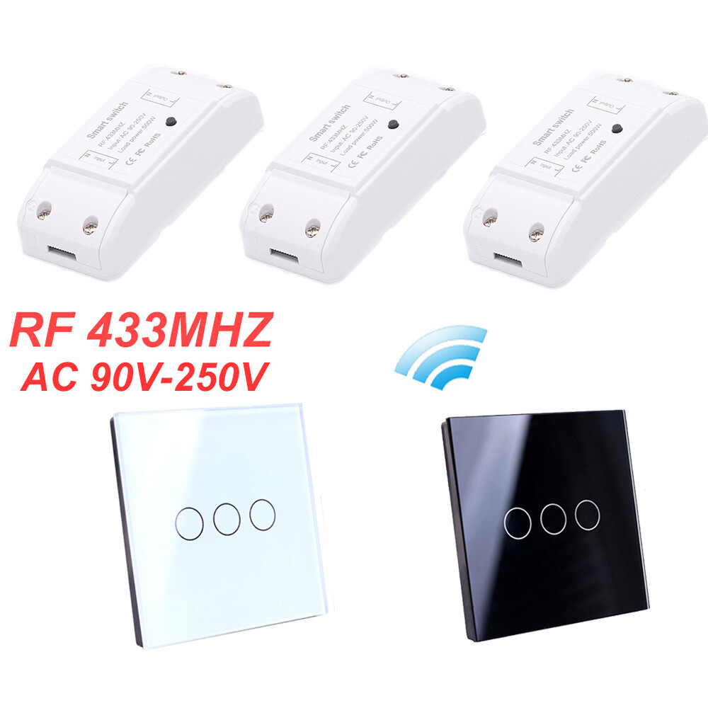433Mhz Wireless Light Switch Module Receiver+ 86 RF Touch Wall Panel Transmitter