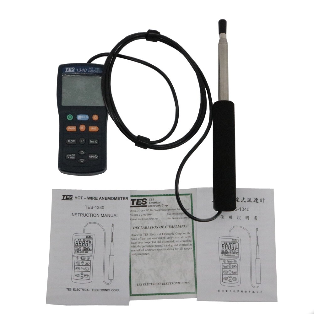 TES-1340 Digital Anemometer Air Wind Flow Meter Tester,Hot-Wire Anemometer #