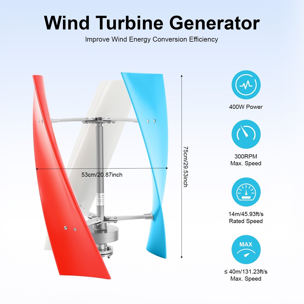 400W 24V Vertical Axis Wind Power Turbine Generator Controller Home Windmill Kit
