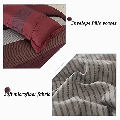 Comforter Set Reversible Stripe Down Alternative Comforter for Queen Burgundy