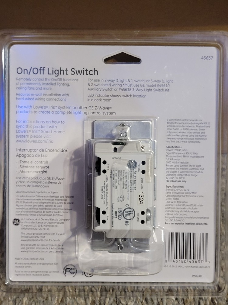Wireless Light Switch On/Off Control With Smartphone, Model 45637, Open Box