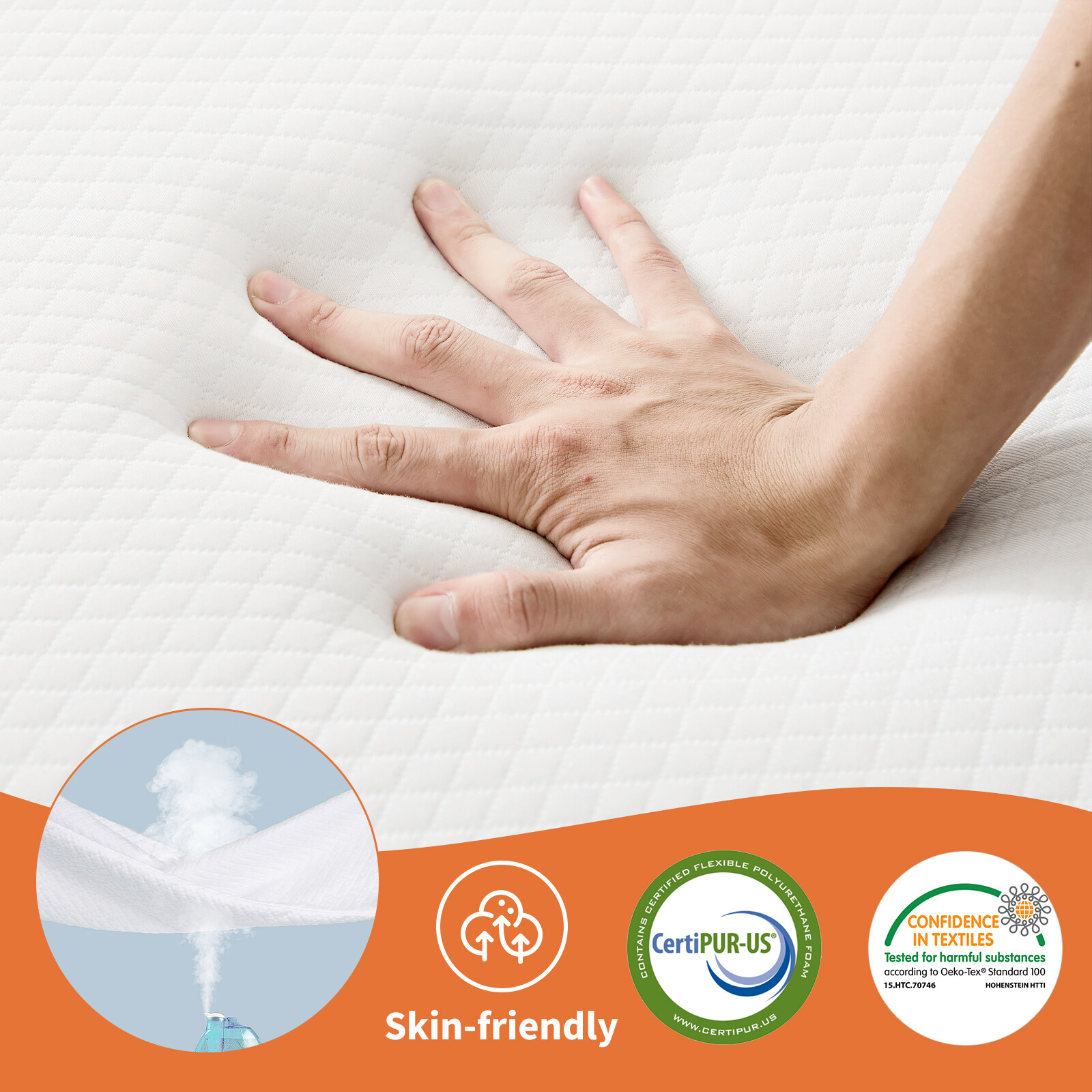 Tri-Fold Memory Foam Mattress Portable Foldable Mattress Topper w/Washable Cover