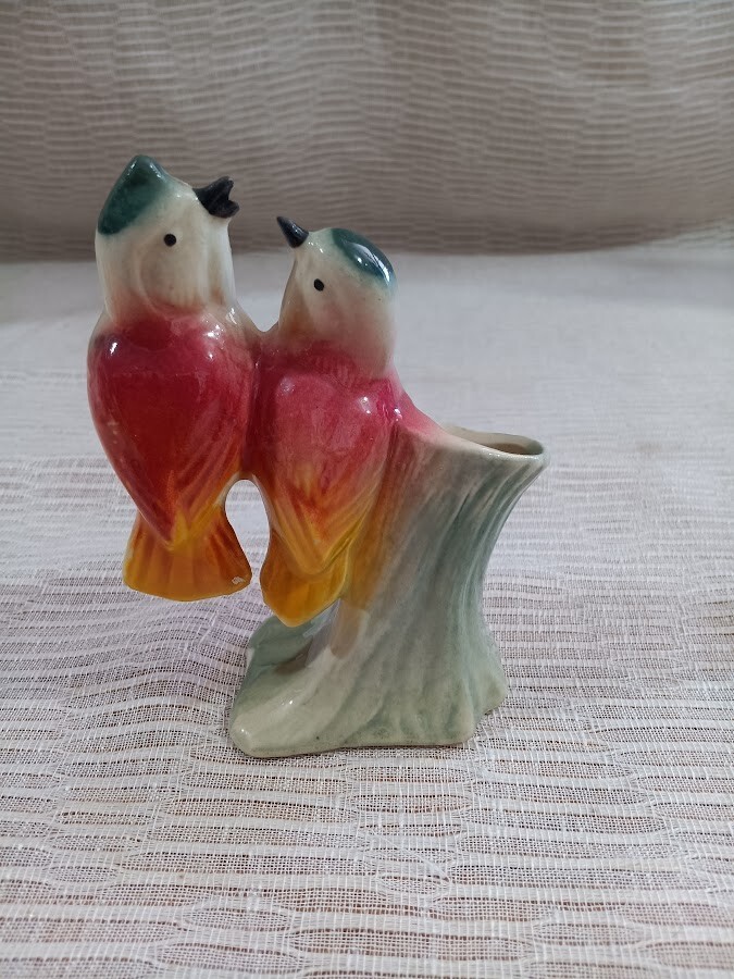 Vintage Parakeet Pair Parrot Planter Excellent