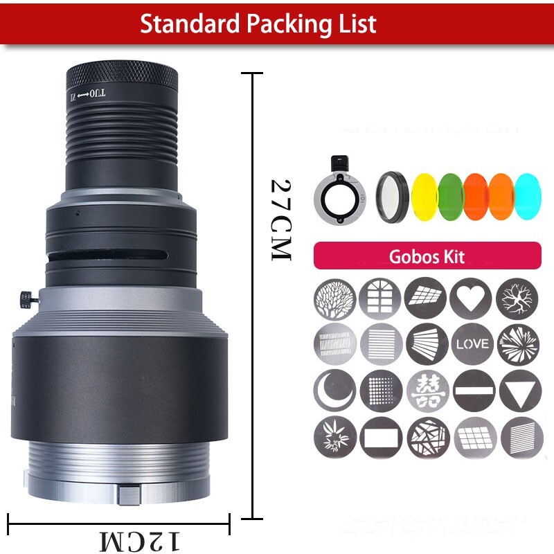 Conical Optical Snoot W/ Focus Lens 20 Gobos for LED Light Flash Strobe Light
